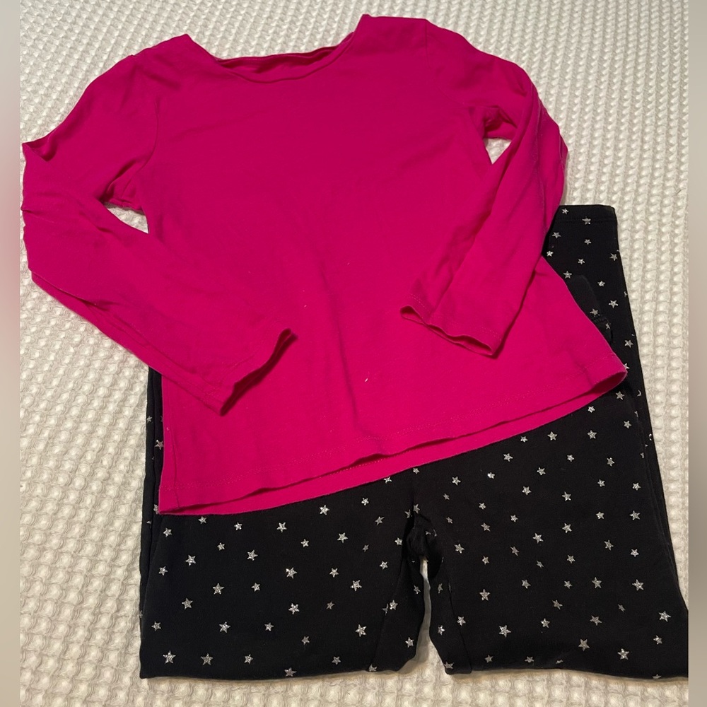 Kids Pink Shirt and Black Star Leggings